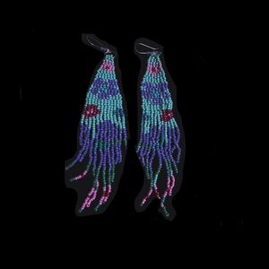 Handmade Women's Beaded Earrings Turquoise/Purple Size One Size